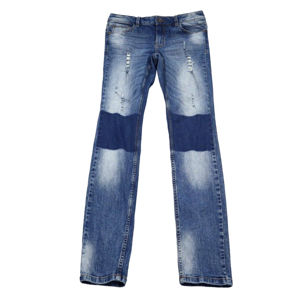 OVS Jeans Womens 28 Blue Distressed Mid Rise Flat Front Skinny Pants
